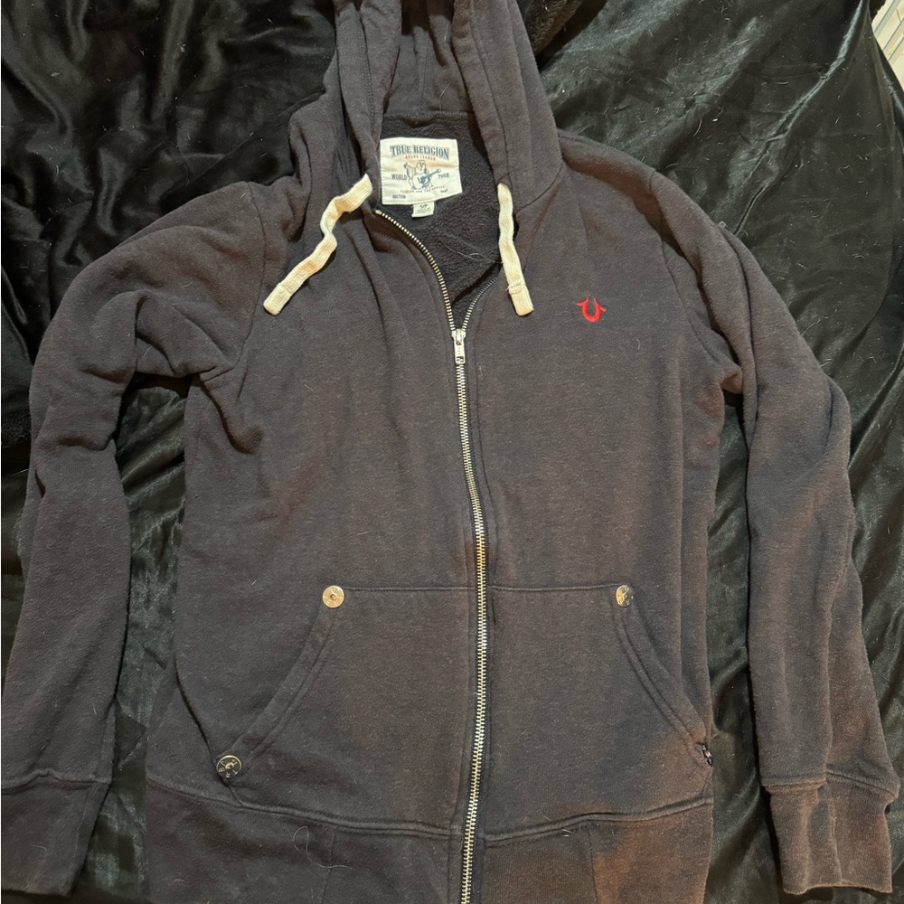 True Religion Black Zip Up Hoodie